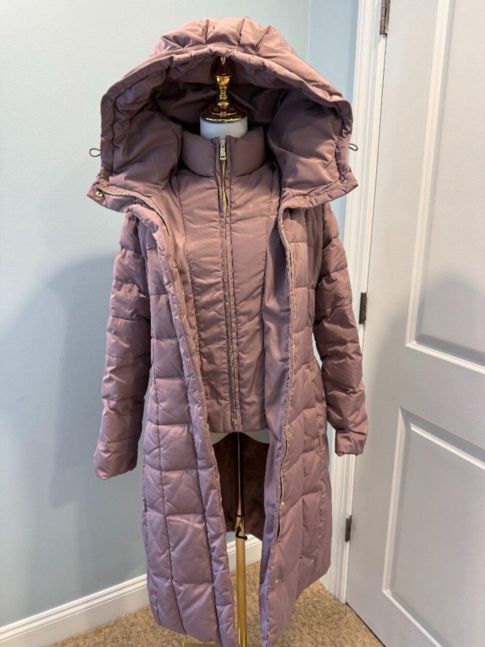 Cole Haan Mauve Taffeta Down Hooded Puffer Coat – Size Medium